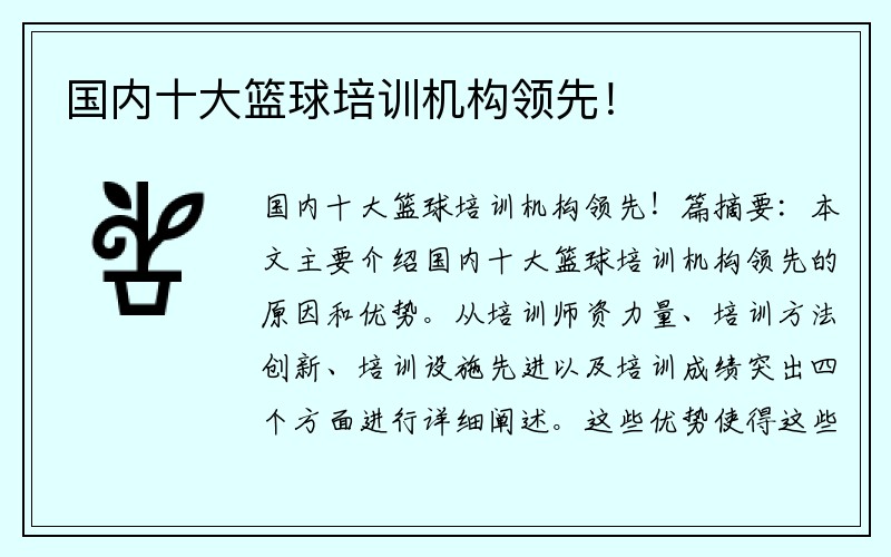 国内十大篮球培训机构领先！